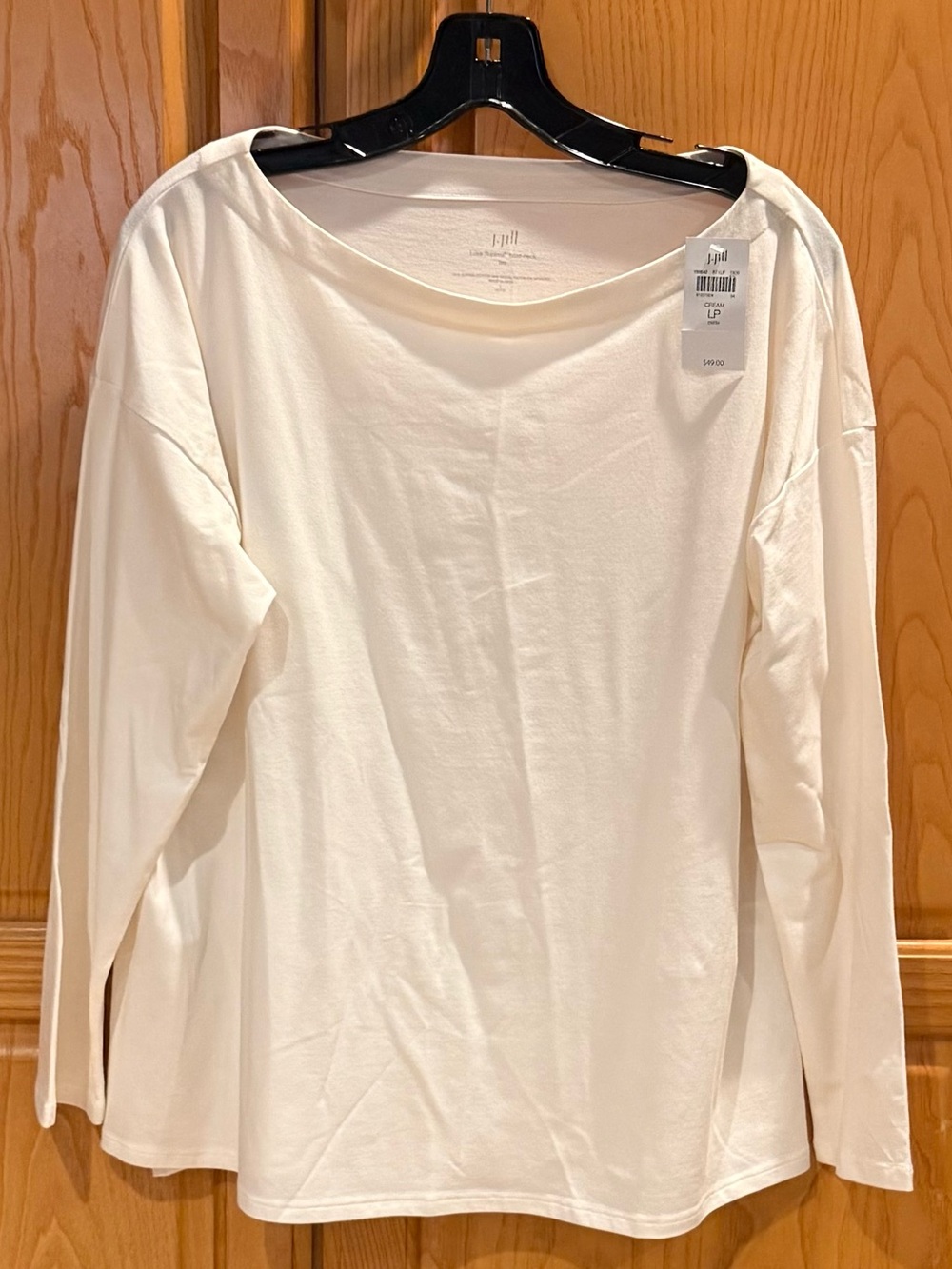 J. Jill Ivory Luxe Supima Cotton Boat Neck Long Sleeve Tee   PL